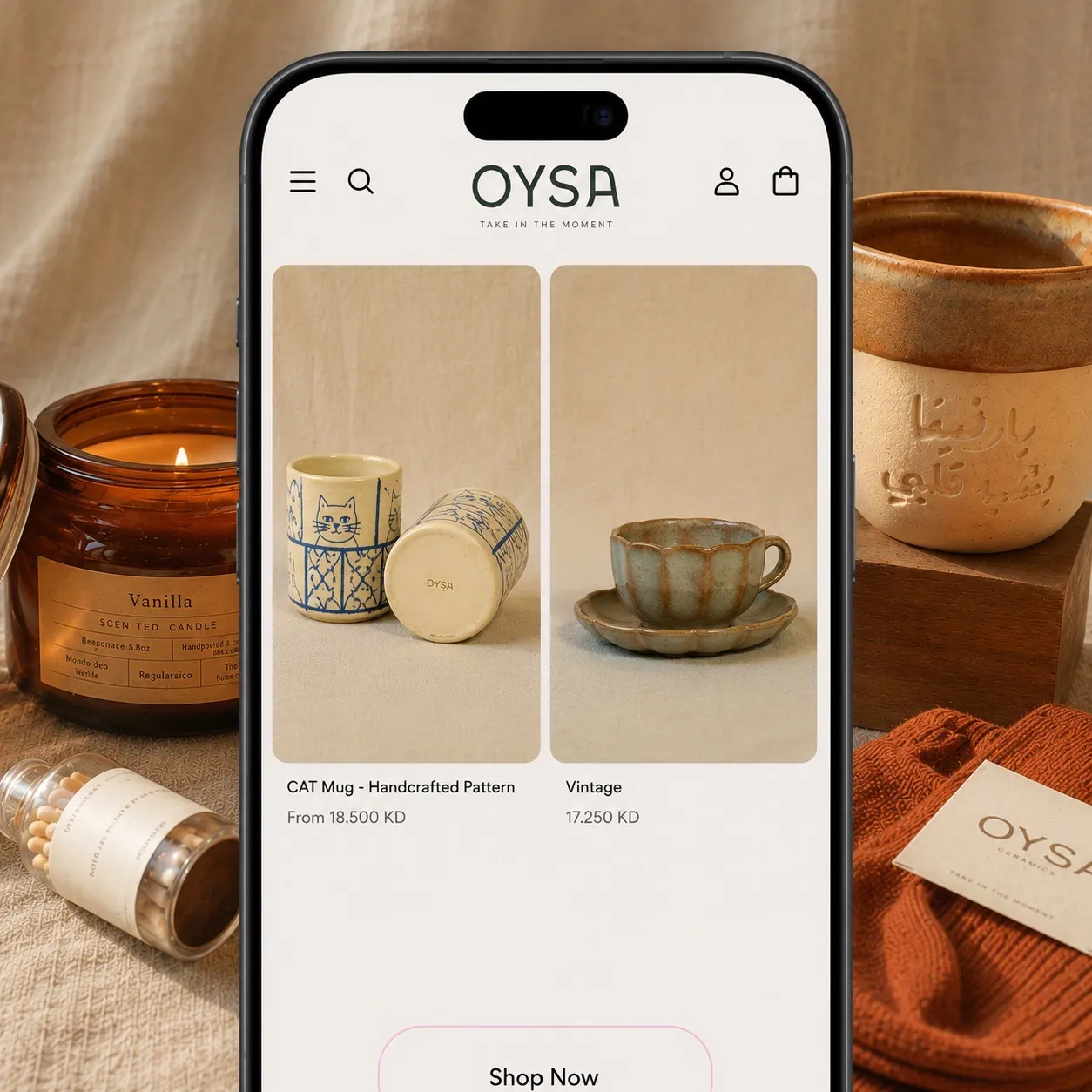 Oysa premium ceramics product grid on mobile, run by SHOWQ